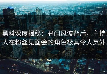 黑料深度揭秘：丑闻风波背后，主持人在粉丝见面会的角色极其令人意外