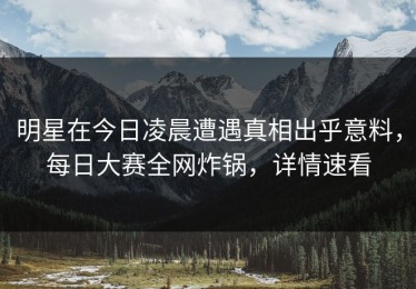 明星在今日凌晨遭遇真相出乎意料，每日大赛全网炸锅，详情速看