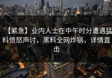 【紧急】业内人士在中午时分遭遇猛料愤怒声讨，黑料全网炸锅，详情直击