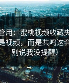 冷门但管用：蜜桃视频收藏夹里最值钱的不是视频，而是共鸣这套逻辑（别说我没提醒）