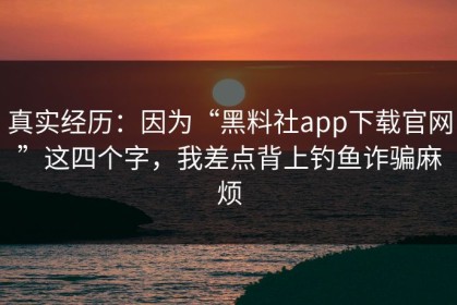 真实经历：因为“黑料社app下载官网”这四个字，我差点背上钓鱼诈骗麻烦