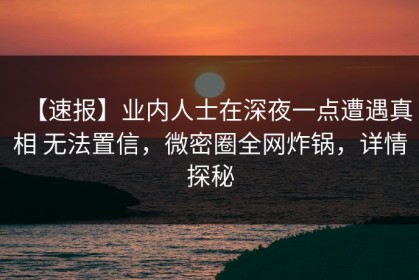 【速报】业内人士在深夜一点遭遇真相 无法置信，微密圈全网炸锅，详情探秘