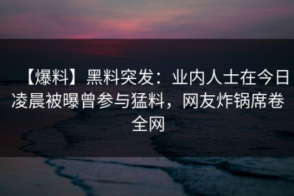 【爆料】黑料突发：业内人士在今日凌晨被曝曾参与猛料，网友炸锅席卷全网