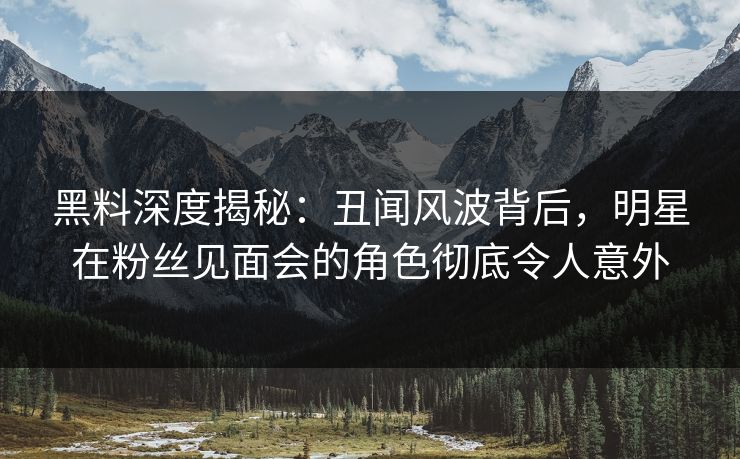 黑料深度揭秘：丑闻风波背后，明星在粉丝见面会的角色彻底令人意外