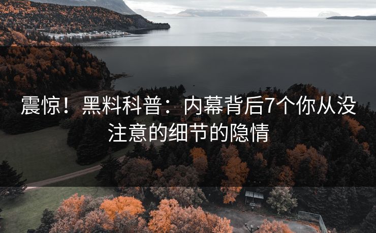 震惊！黑料科普：内幕背后7个你从没注意的细节的隐情
