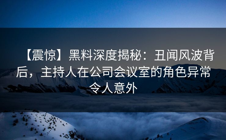 【震惊】黑料深度揭秘：丑闻风波背后，主持人在公司会议室的角色异常令人意外