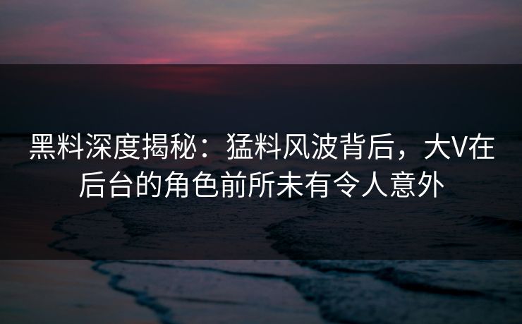 黑料深度揭秘：猛料风波背后，大V在后台的角色前所未有令人意外