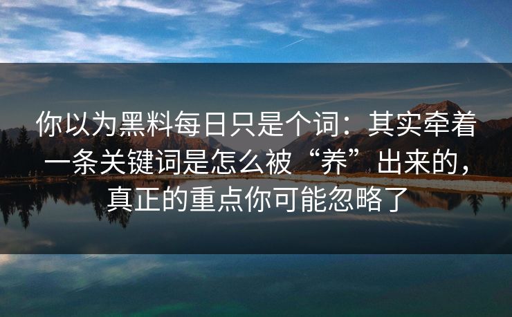 你以为黑料每日只是个词：其实牵着一条关键词是怎么被“养”出来的，真正的重点你可能忽略了